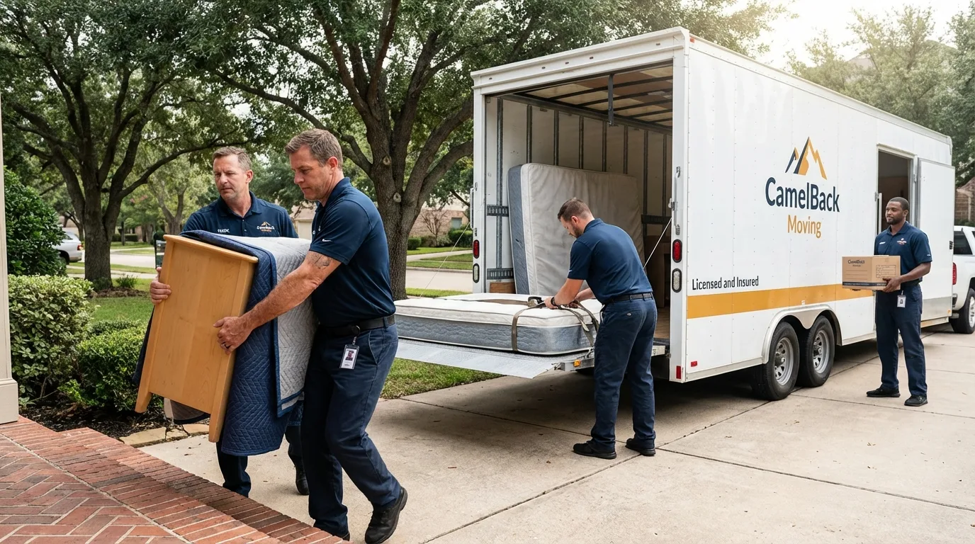 Crew loading residential truck for cross-state move from Wayland, NY