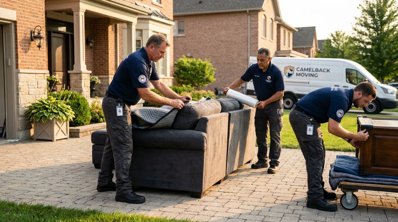 Large estate moving crew wrapping furniture in Wayland, NY